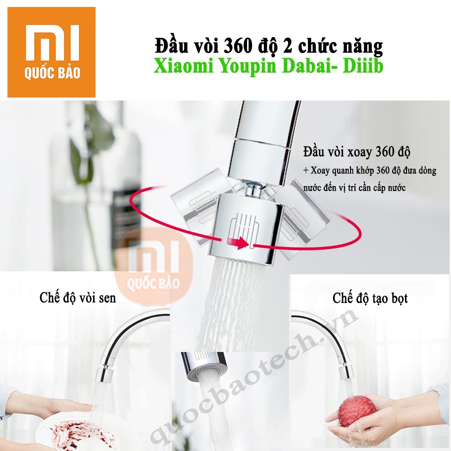 Đầu vòi nước xoay 360 độ 2 chức năng Xiaomi Youpin Diiib- Xoay 360 độ, 2 chế độ phun nước.