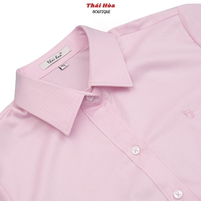 Áo sơ mi nữ cao cấp tay ngắn kiểu công sở màu hồng bigsize sợi tre Thái Hoà N8919-02-01