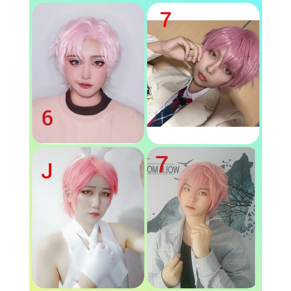 Tóc giả wig nam cơ bản ngắn cosplay màu vàng hồng cam đỏ nâu