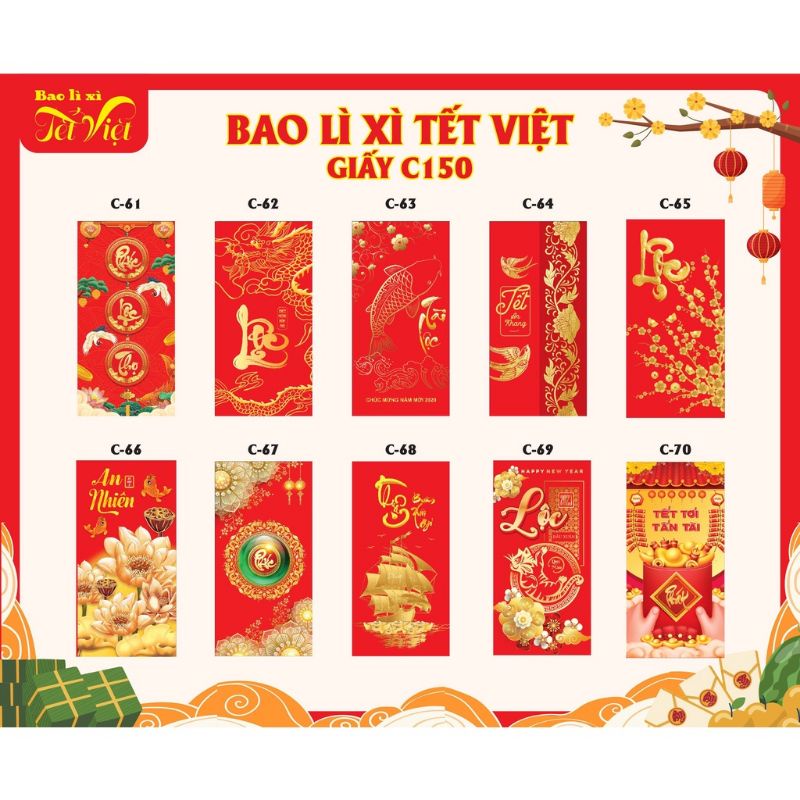 Bao Lì Xì Tết  Truyền Thống "8*16cm" đủ hình  hình đẹp