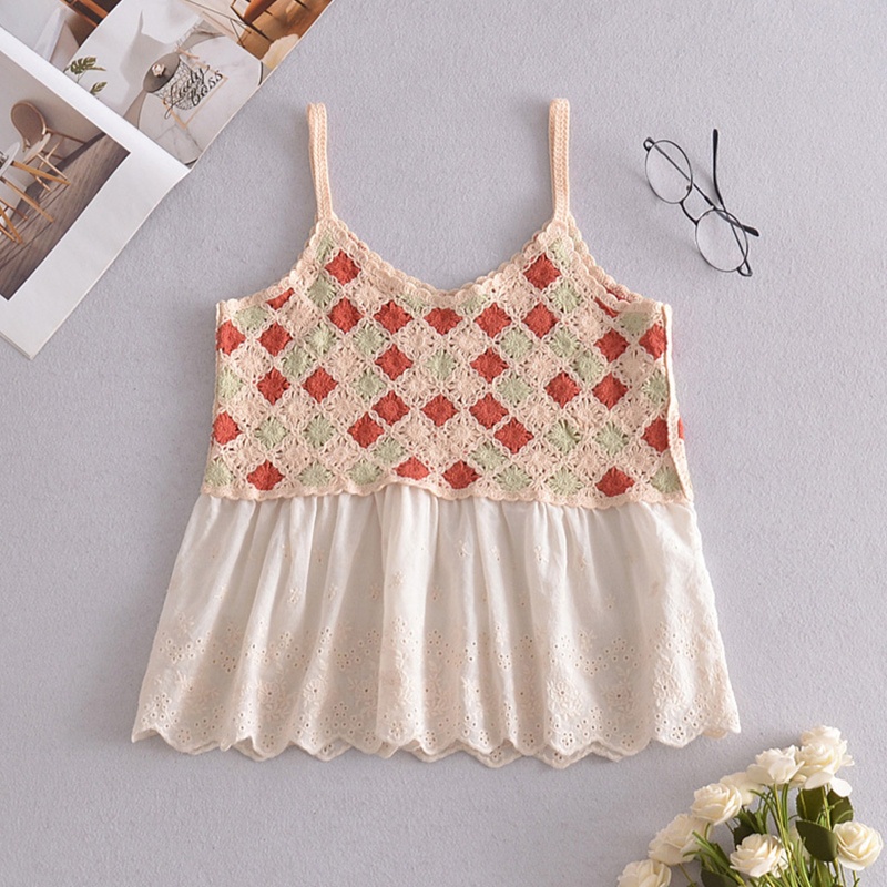 Áo Hai Dây Dệt Kim Họa Tiết Kẻ Sọc Caro Nhiều Màu Sắc Phong Cách Boho Thời Trang Cho Nữ