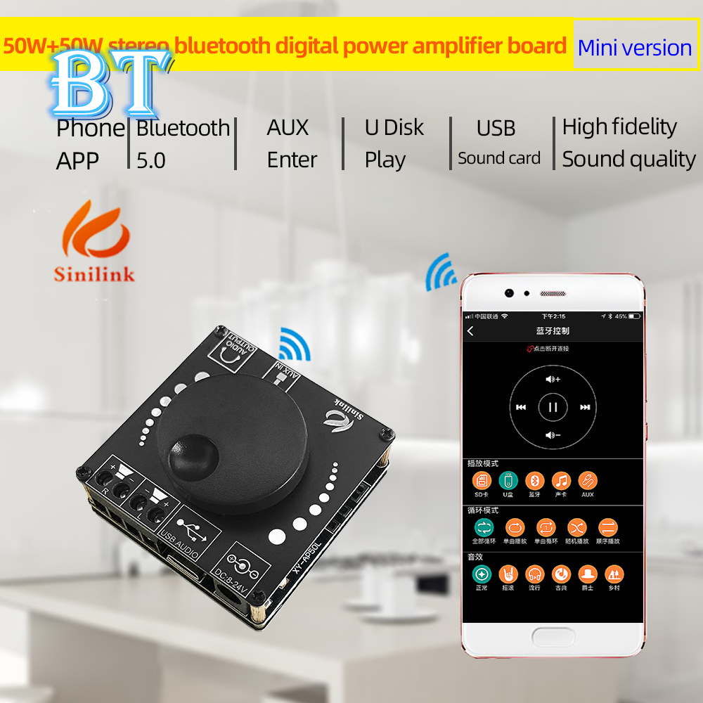 Mạch Khuếch Đại Âm Thanh Kỹ Thuật Số AP50L 50WX2 12V 24V Bluetooth 5.0
