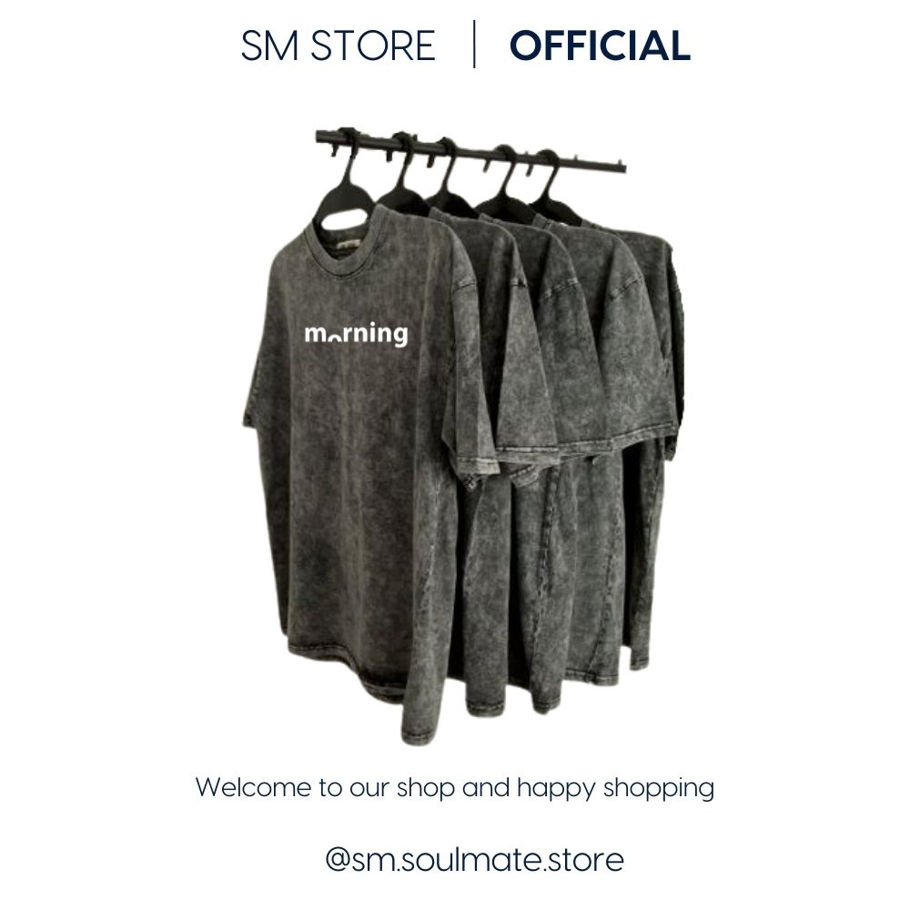 Áo thun in chữ Morning cổ tròn unisex nam nữ form oversize chất liệu cotton Soulmate Store – SMAT.03.2