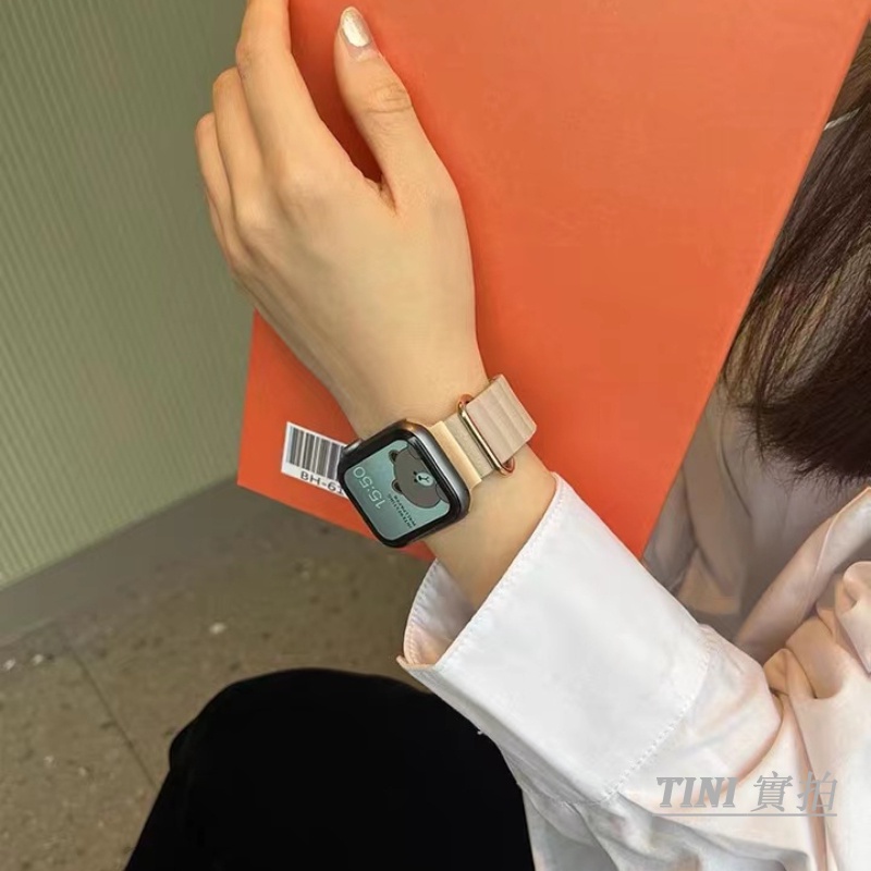Dây Đeo Bằng Da Thật Có Nam Châm Cho Đồng Hồ Thông Minh Apple Watch Series 7 6 5 4 3 2 1 SE 38mm 40mm 41mm 42mm 44mm 45mm