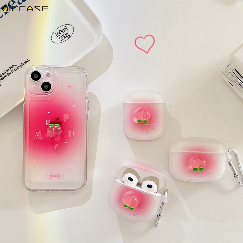 Vỏ Bảo Vệ Hộp Sạc Tai nghe không dây Airpods 1 2 3 Pro 3 Màu Gradient Họa Tiết Trái Đào Dễ Thương