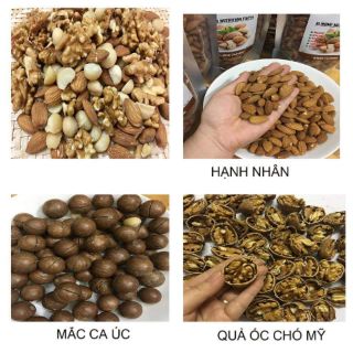 Combo óc chó tách + hạnh Nhân sống+ hạt điều sống+ macca tách. Giảm 30k và tặng 1 gói bột óc chó