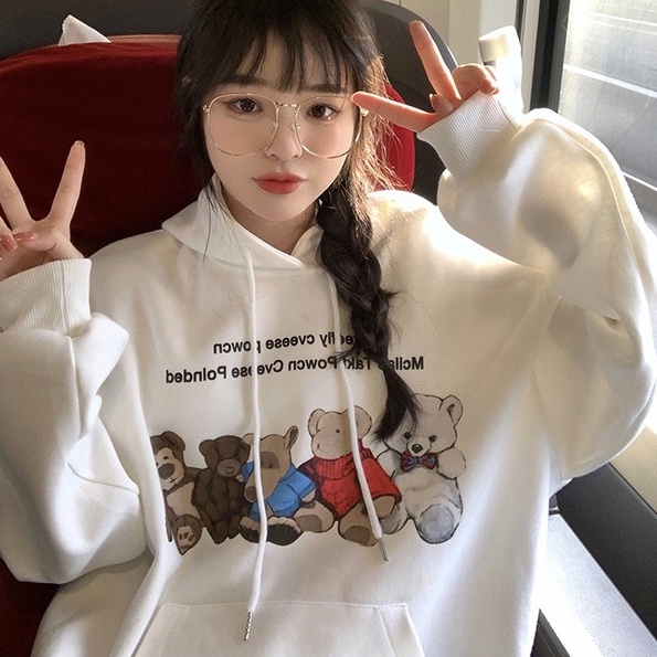 Áo hoodie ZHELIHANGFEI in hình gấu hoạt hình dễ thương cho nữ