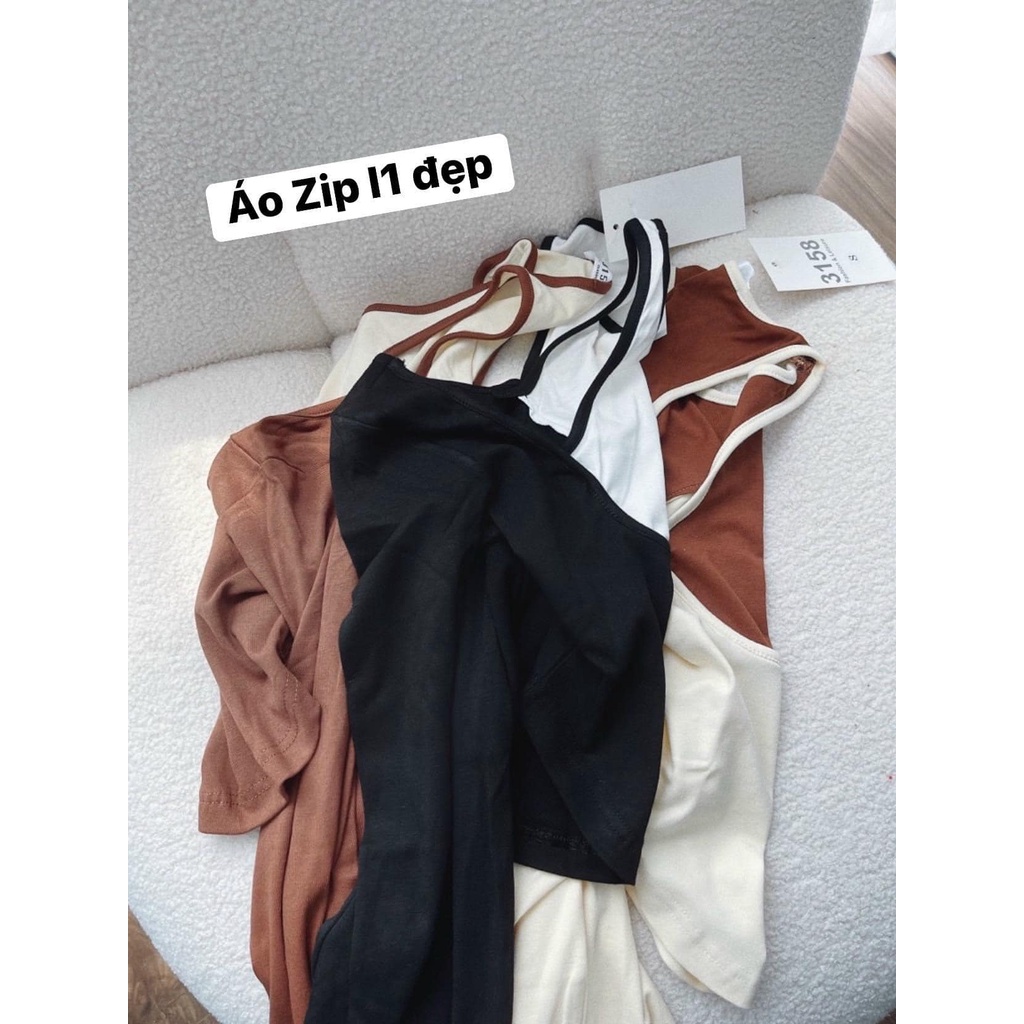 Áo len nữ thun zip dài tay phối cổ yếm L1 hot trend 2022