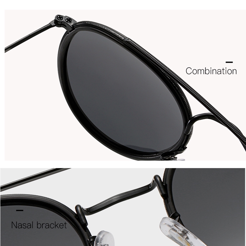Kính mát phân cực khung tròn kim loại thời trang Âu Mỹ cổ điển