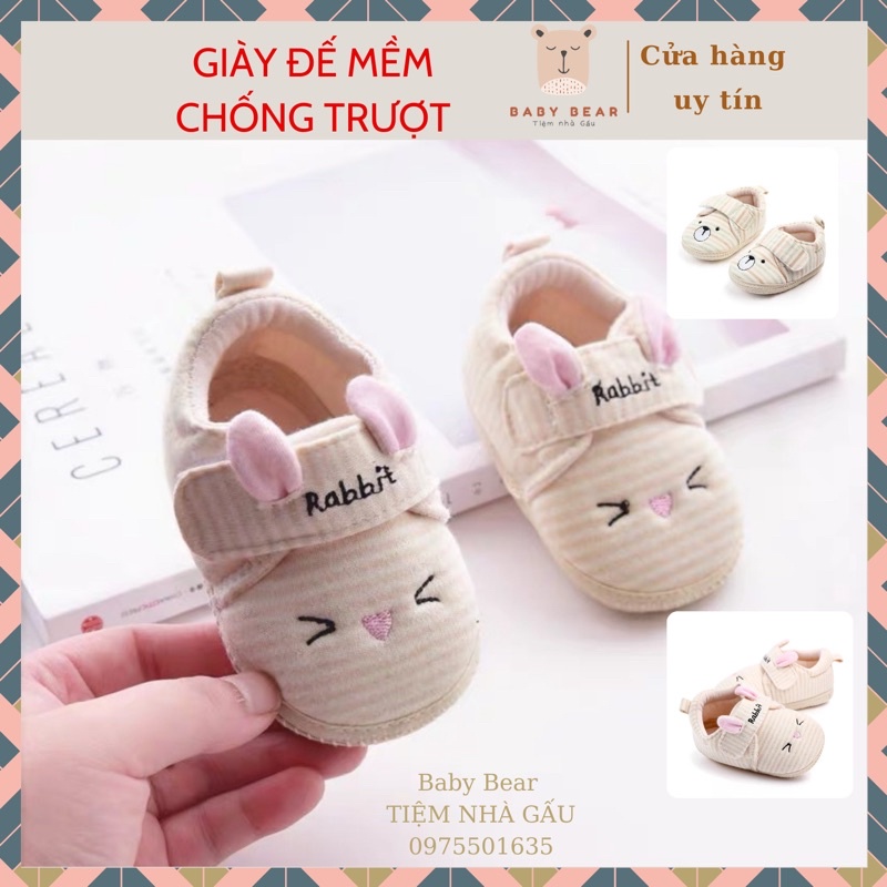 Giày tập đi cho bé 0-18 tháng tuổi chống trơn trượt đính cho bé ORGANIC cotton hữu cơ tự nhiên hàng siêu xinh