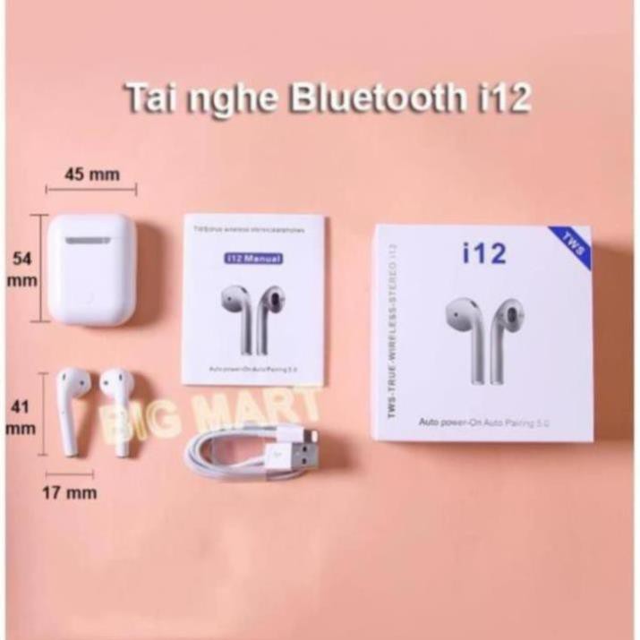 [Rẻ Vô Địch] TAI NGHE I12- Tai nghe không dây Bluetooth 5.0 - Thích Hợp Android + ios