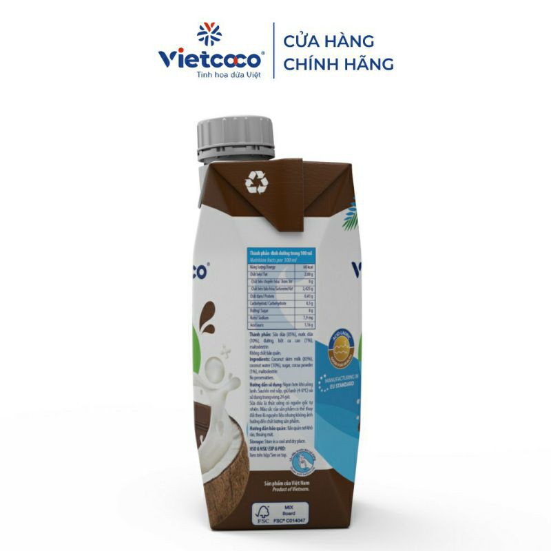 (mua 11 tặng 1)Sữa dừa nguyên chất vị socola Vietcoco hộp 330ml