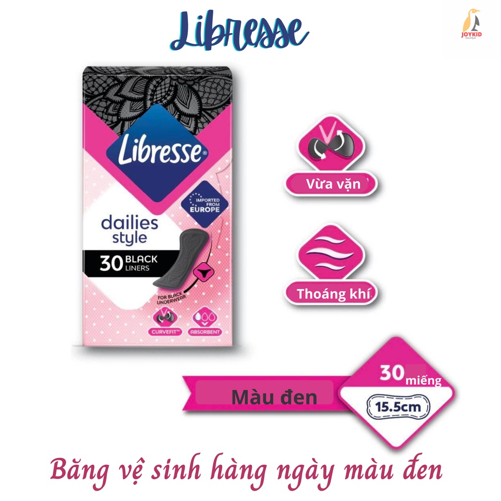 Băng vệ sinh hàng ngày Libresse Slim Pantyliner Black màu đen 30 miếng