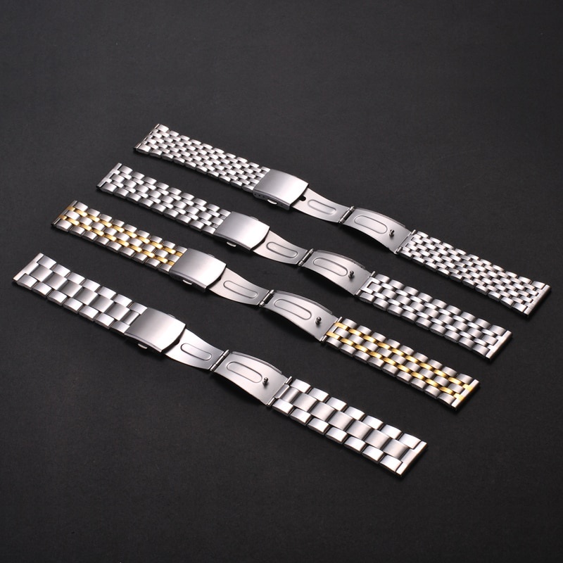 Dây Đeo Đồng Hồ Bằng Thép Không Gỉ Màu Vàng Bạc 18mm 20mm 22mm Cho Nam Và Nữ