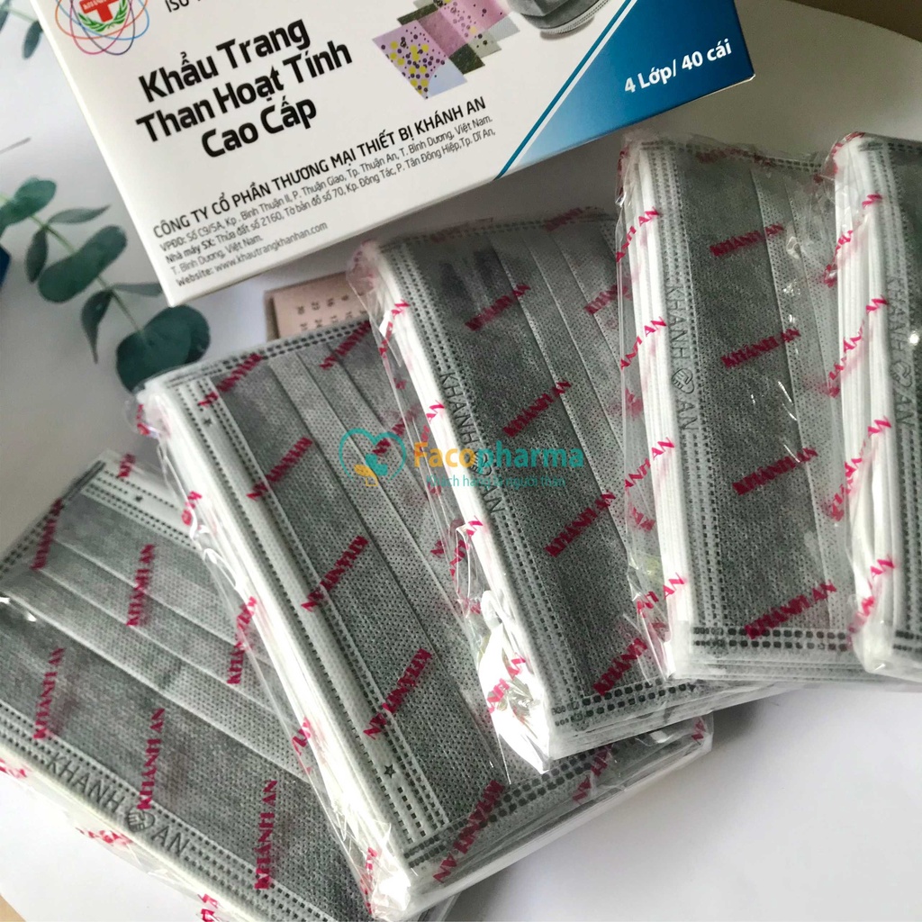 Khẩu trang than hoạt tính 4 lớp kháng khuẩn cao cấp Khánh An hộp 40 cái chống bụi hóa chất gây hại KATHTO