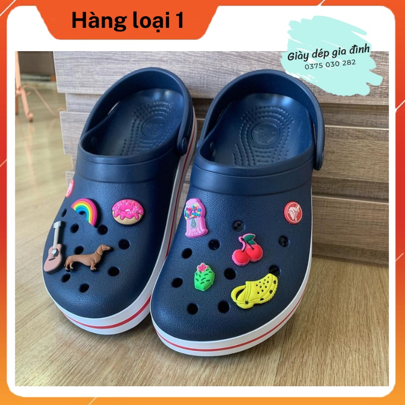 Dép Sục Nhựa Band Cross Màu Navy Cực Êm Mềm Nhẹ, Bền Đẹp, Đế Ma Sát, Chống Trơn Trượt - Tặng 10 Jibit 2D
