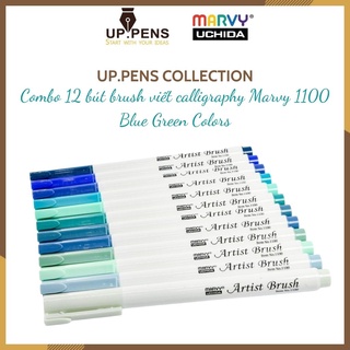 Combo 12 bút brush viết calligraphy Marvy Artist Brush 1100 - Blue Green Colors