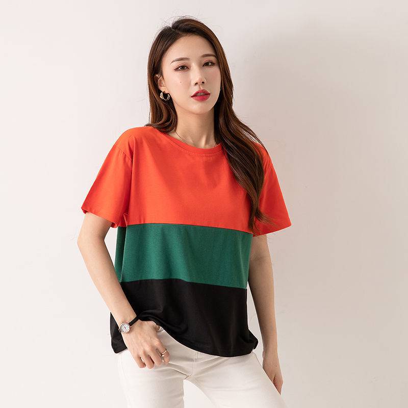 Áo Thun Cotton Cổ Tròn Tay Ngắn Dáng Rộng Màu Sắc Đơn Giản Dành Cho Nữ