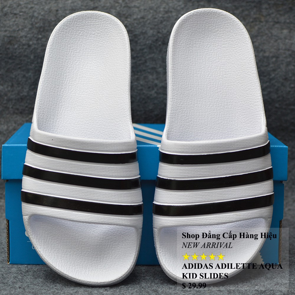 Dép trẻ em Adidas Adilette Aqua Kid màu trắng sọc đen