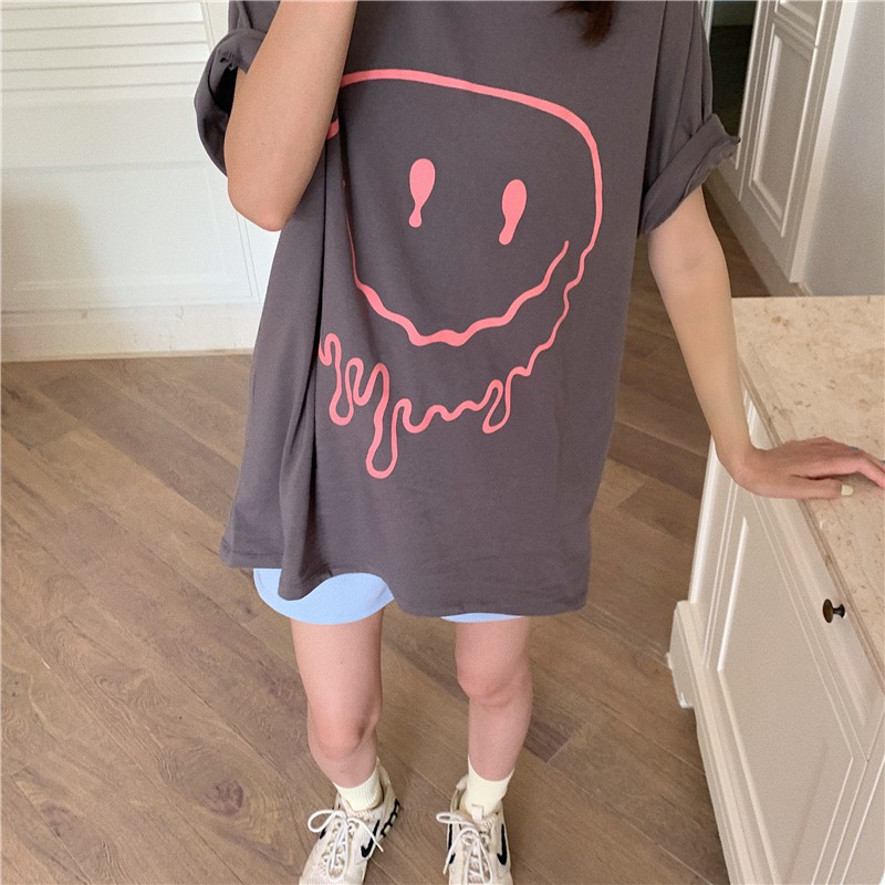 Áo thun nữ tay ngắn cổ tròn hình mặt cười ulzzang