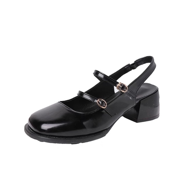 Giày búp bê hở gót mũi vuông da trơn quai ngang đế cao 6cm