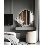 Gương treo tường hậu đèn led hình tròn viền thép kích thước D500 màu đen