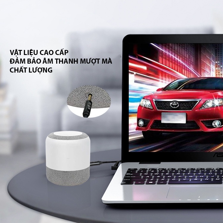 Dây Cáp Âm Thanh 2 Đầu Jack 3.5mm, Một Đầu Vuông 90 Độ, 3 Khấc , Dùng Kết Nối Điện Thoại Với Loa/ Xe Ô Tô