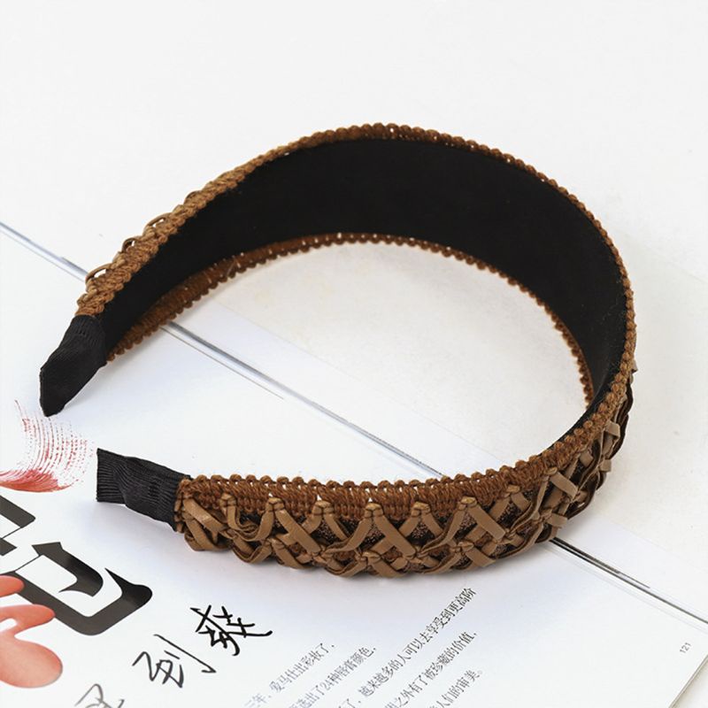 Băng Đô Bện Tóc Bằng Da Nhân Tạo Bản Rộng Thời Trang Hàn Quốc Cổ Điển Cho Nữ