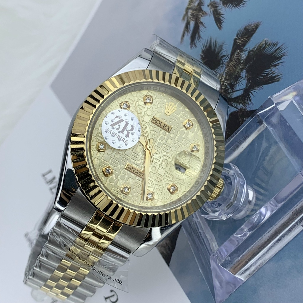 Đồng hồ nam Rolex cơ Automatic máy nhật mẫu Classic 3D mặt vàng viền vàng dây demi size 39-40mm