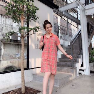 Đầm thun sọc vuông cổ polo