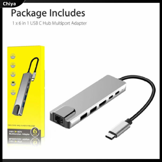 Bộ Chia Cổng USB Type C 6 Trong 1 Với Cổng Sạc 4K HDMI RJ45 Ethernet Lan