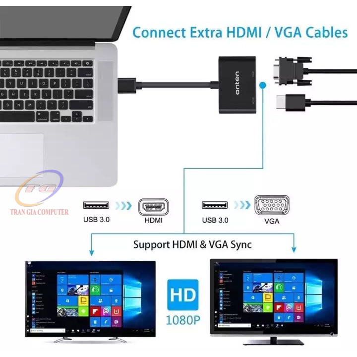 Cáp chuyển USB 3.0 sang HDMI và VGA Onten OTN-5201B