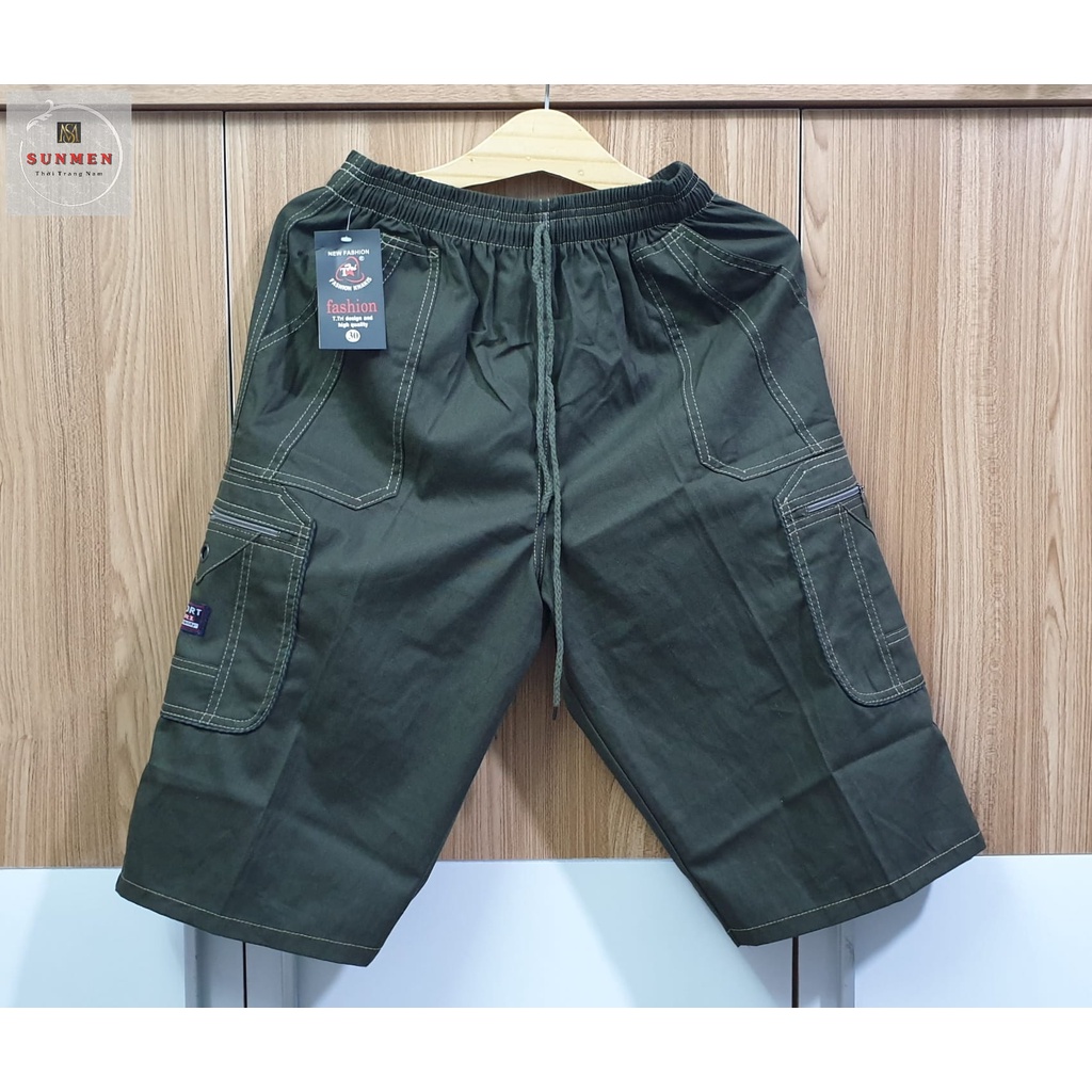 [HCM] Quần Short Nam Kaki Lụa Cong Túi Hộp Lưng Thun Co Giãn From Rộng Trung Niên Có Túi Khóa Kéo SUNMEN Size Từ 50-90kg