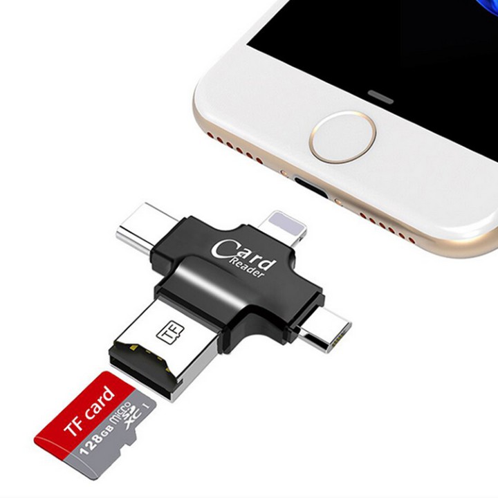 ĐẦU ĐỌC THẺ ĐA NĂNG 4 IN 1 (OTG, USB, TYPE - C, IOS) DÙNG CHO IOS - ANDROID - PC- MACBOOK