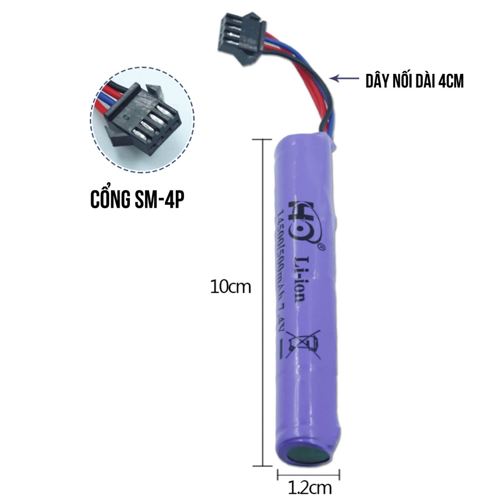 Pin Sạc Lithium-ion  14500 7.4V 1000mAh và 800mAh Cổng SM-4P - Shop Ngọc Ánh