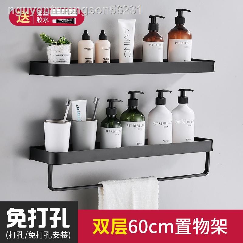 ☌kệ phòng tắm bằng nhôm không gian miễn phí đục lỗ treo tường phòng tắm vòi hoa sen hai lớp màu đen giá để khăn nhà vệ s