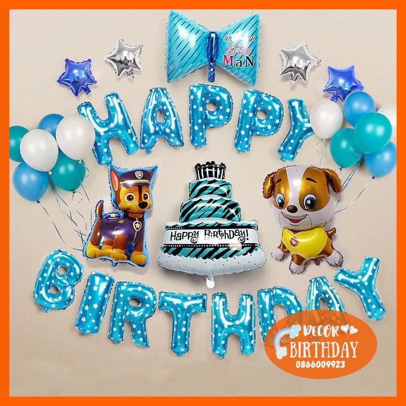 Set Trang Trí Sinh Nhật Bé Gái 🐶TUỔI CÚN🐶 Đầy Đủ Như Hình Tặng Kèm Đồ Bơm Băng Dính