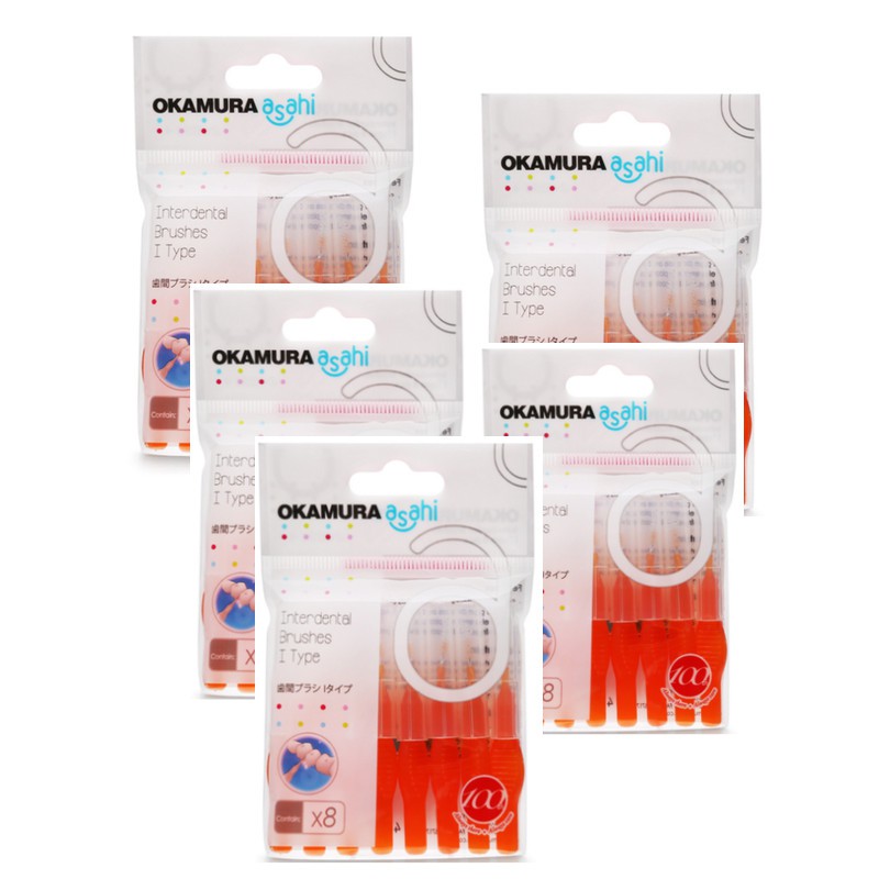 Bàn chải kẽ răng Okamura Asahi dạng chữ I (gói 8 cây)