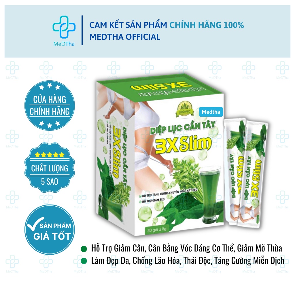 Diệp Lục Cần Tây 3X Slim - Hỗ trợ giảm béo, làm đẹp da, thải độc gan, phòng chống ung thư, giảm mỡ máu