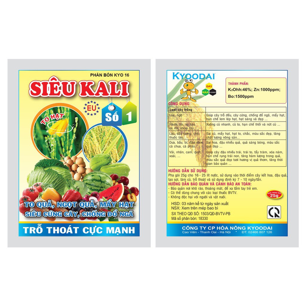 Phân bón SIÊU KALI kali 46 giúp cứng cây, bông nở đều, bông to, màu sắc đẹp gói 25gr