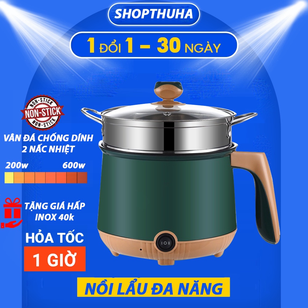 Nồi lẩu điện mini 2 tầng chống dính kèm khay hấp Inox (chiên, xào , nấu) với 2 nấc nhiệt giành cho 1, 2 người