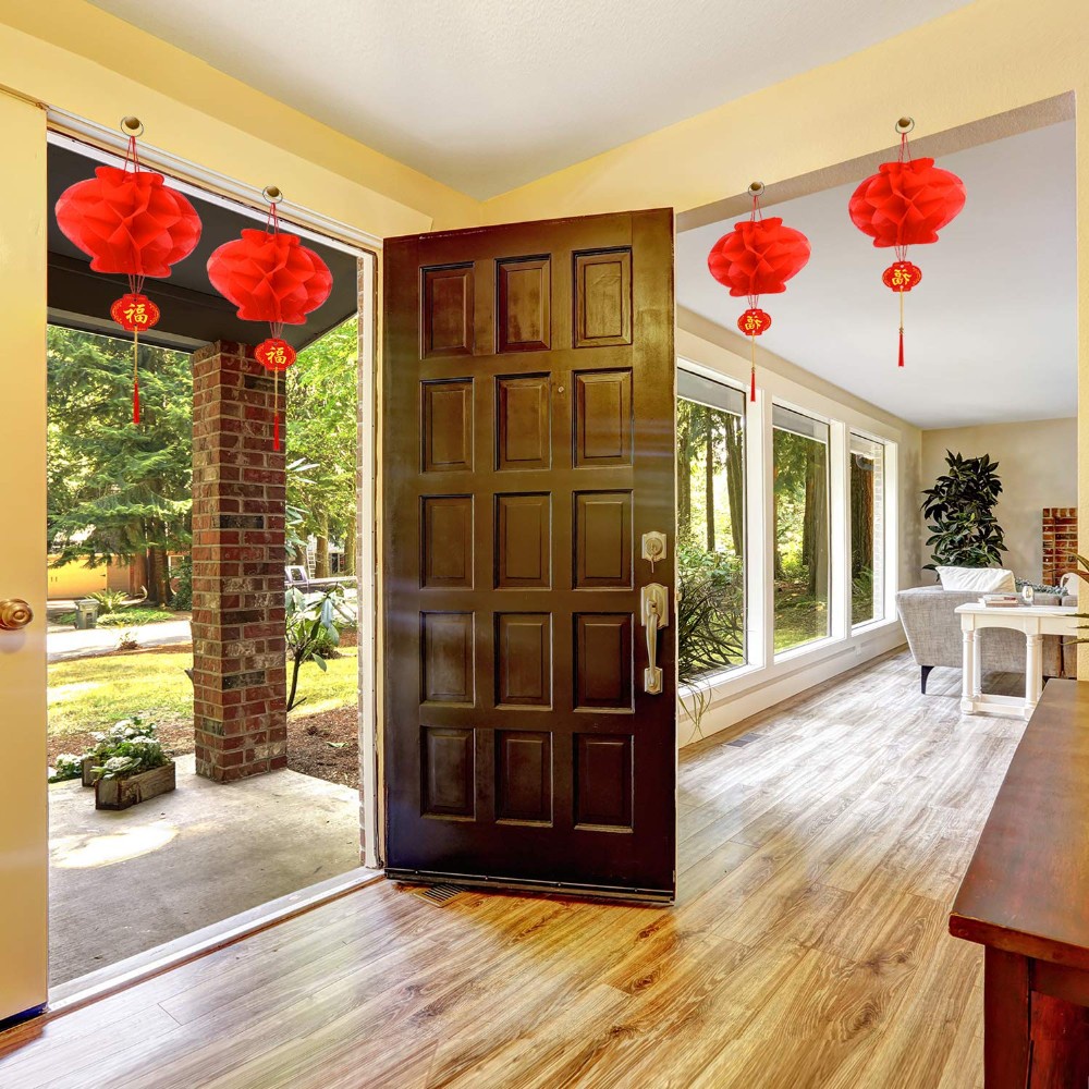 Set 10 lồng đèn đỏ bằng nhựa giấy phong cách trung hoa dùng trang trí nhà cửa