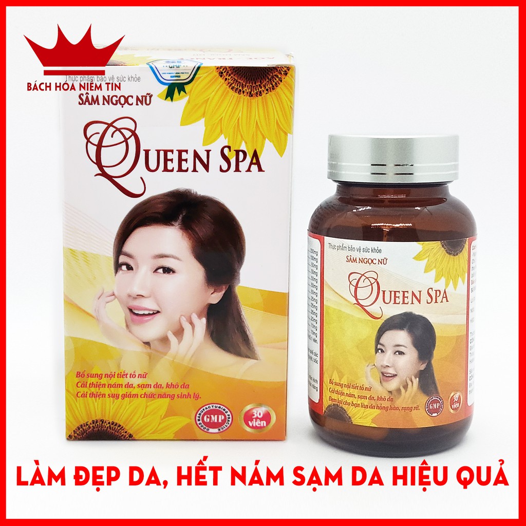 Viên uống đẹp da Sâm tố nữ Queen Spa - Hộp lọ 30 viên thành phần 100% thảo dược thiên nhiên -bổ sung Collagen, Vitamin