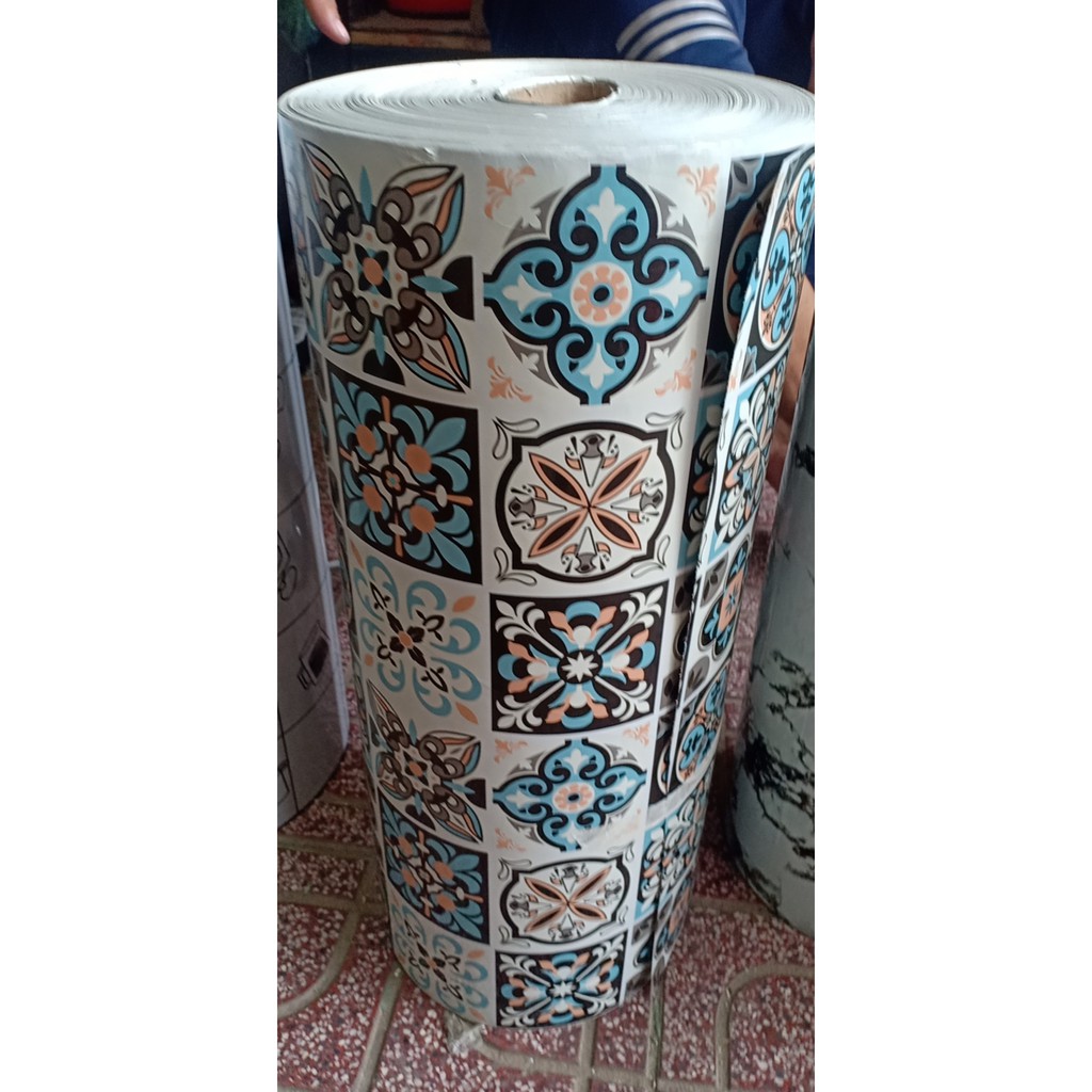 1m decal dán bếp tráng nhôm gạch hoa cổ điển 02 khổ 60cm keo sẵn