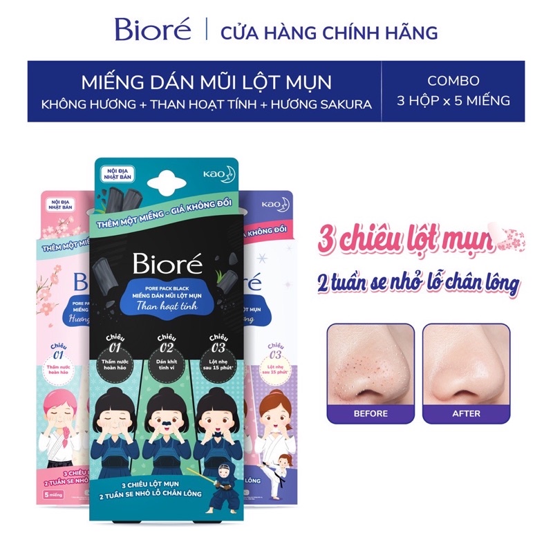 Miếng dán lột mụn Biore Pore Packi - Hộp 5 miếng