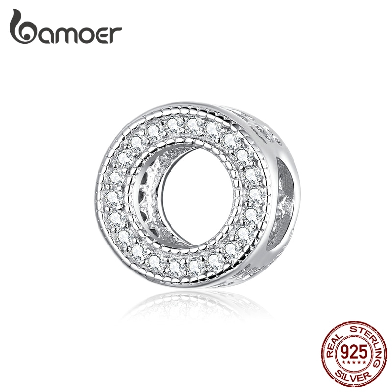 Hạt Charm Bamoer Bsc212 Dạng Tròn Mạ Bạc 925 Đính Đá Zircon Thời Trang Dùng Làm Trang Sức