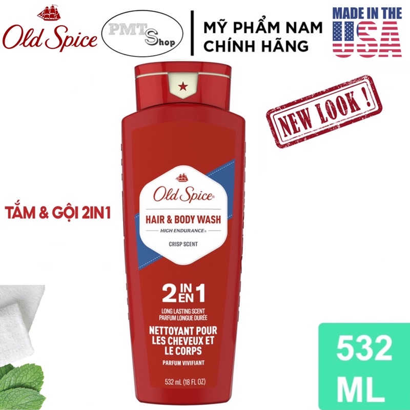 [USA] Sữa tắm gội nam 2in1 Gel Old Spice High Endurance 3X 532ml Pure Sport | Fresh Fraicheur - Mỹ