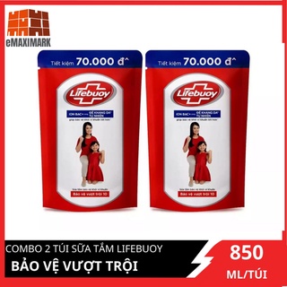 Combo 2 túi sữa tắm Lifebuoy Bảo vệ vượt trội 10 (Đỏ) 850ml