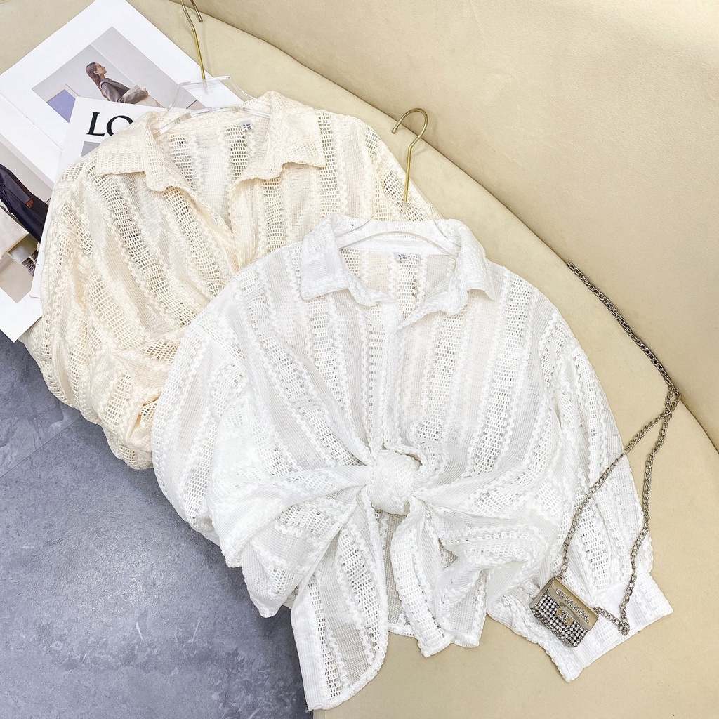 Áo sơ mi LINH RUBI STORE tay bồng thắt nơ eo chất liệu voan mỏng nhẹ mát A023