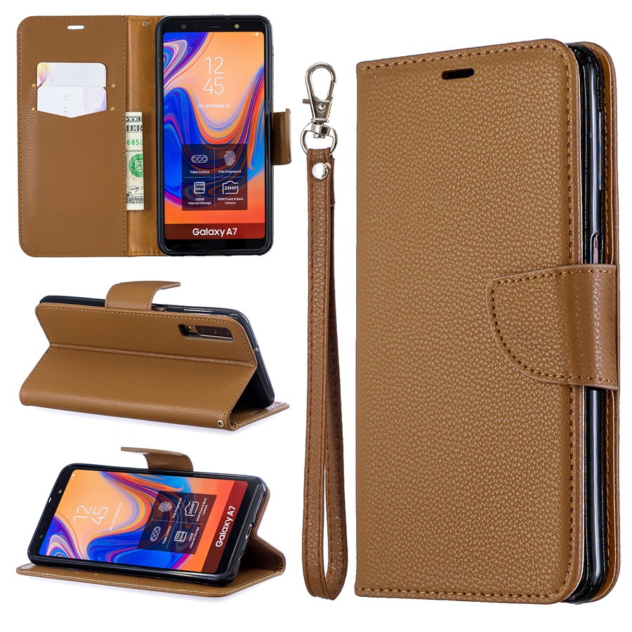 Bao da điện thoại gập kiêm ví màu trơn cho Samsung A7（2018）/A750 Litchi | BigBuy360 - bigbuy360.vn